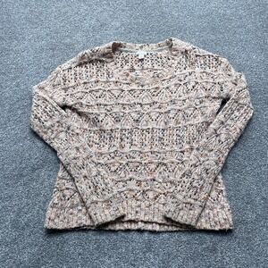 Hinge Sweater Medium Beige Open Knit Crochet Cotton Wool Blend Bohemian Ladies